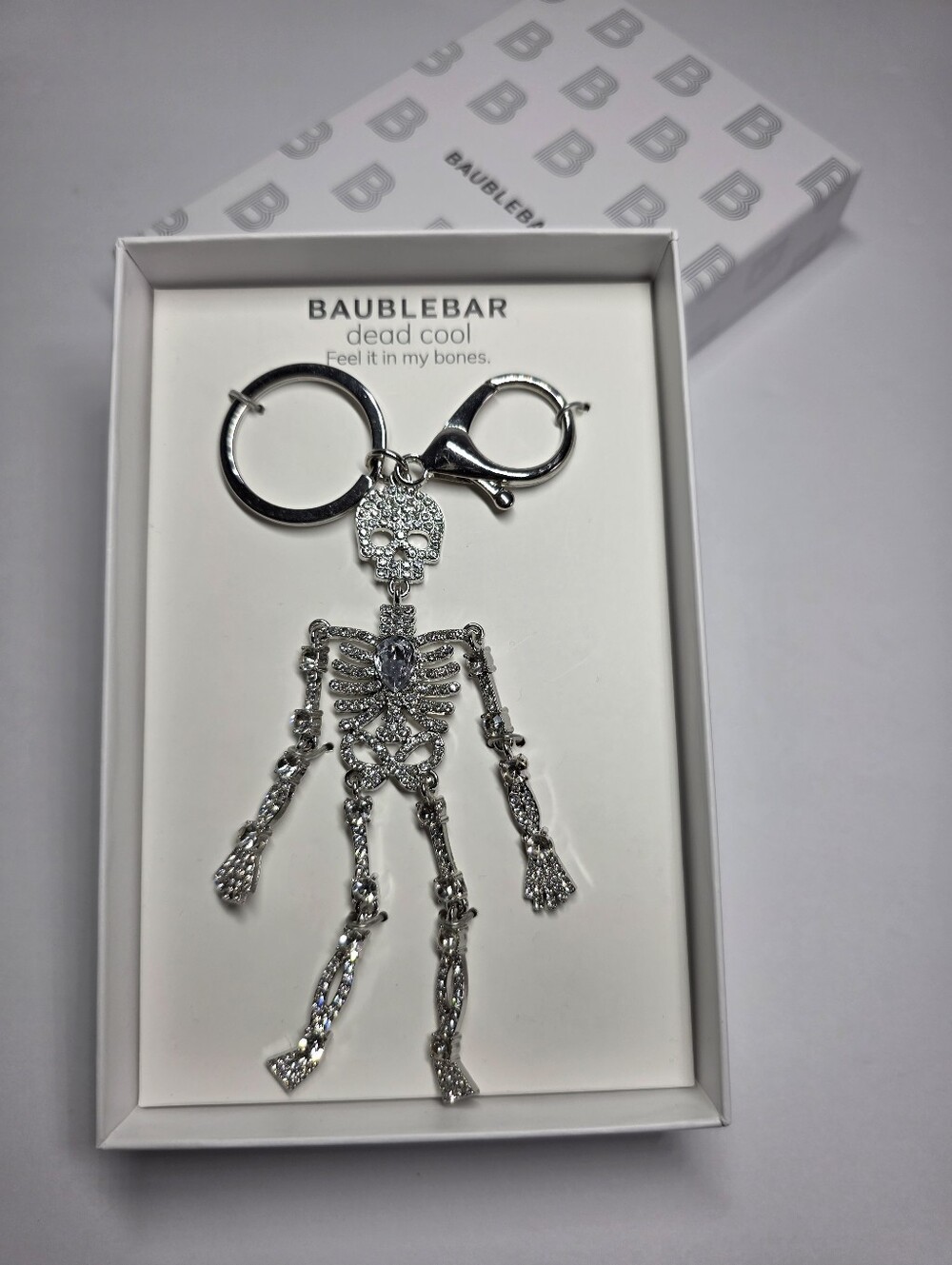 BaubleBar Silver Crystal Skeleton Keychain Bag Chain - Dead Cool